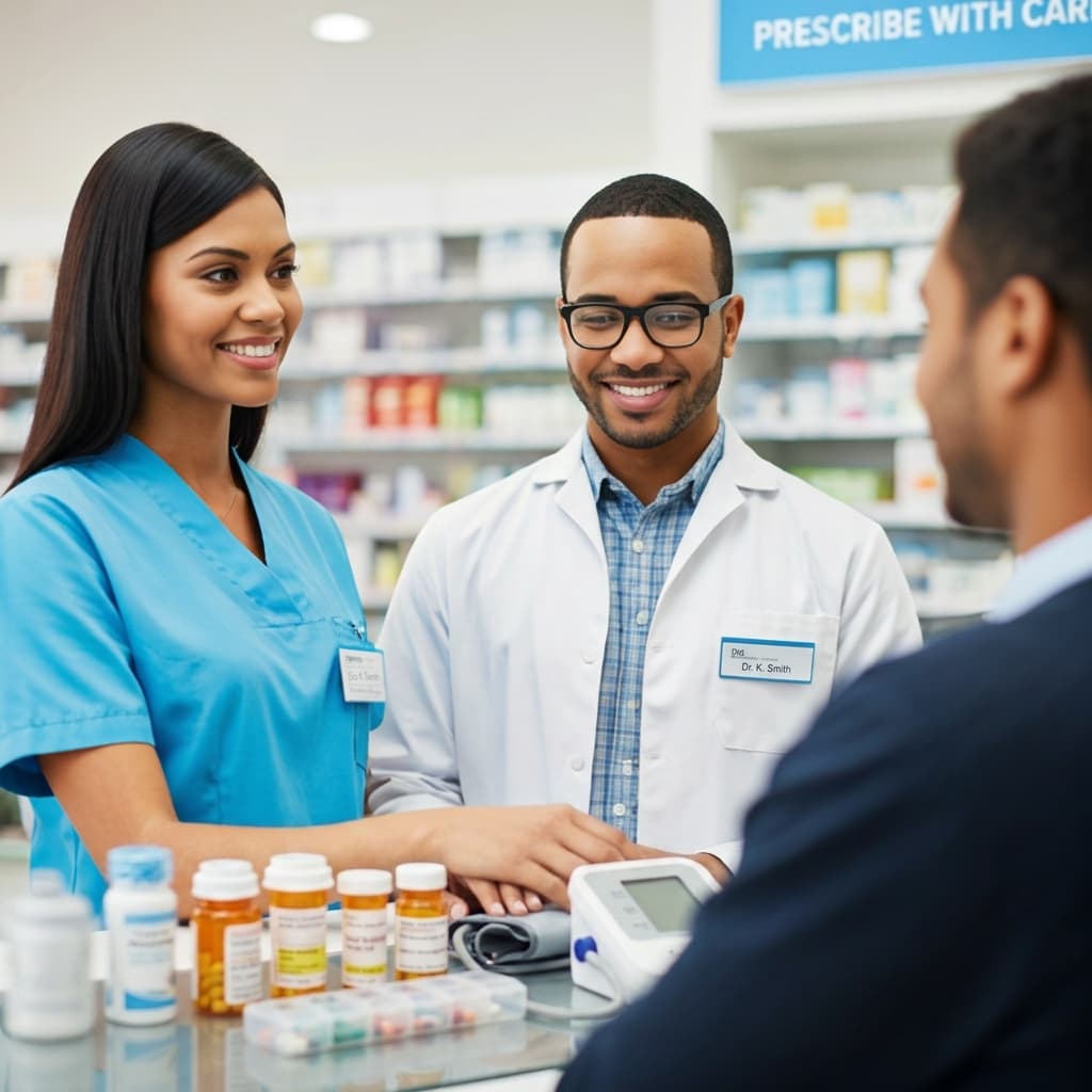 Welcoming local pharmacy interior with professional staff